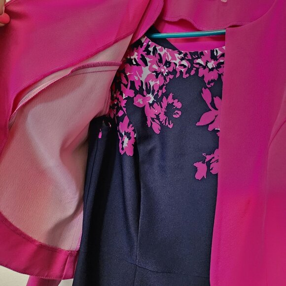 Maya Brooke Dress 2pc Jacket 10 Navy Pink Midi Mother Bride Groom Wedding Event - Picture 4 of 16